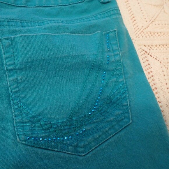 Women's Embellished Teal Crop Pants - Picture 9 of 9